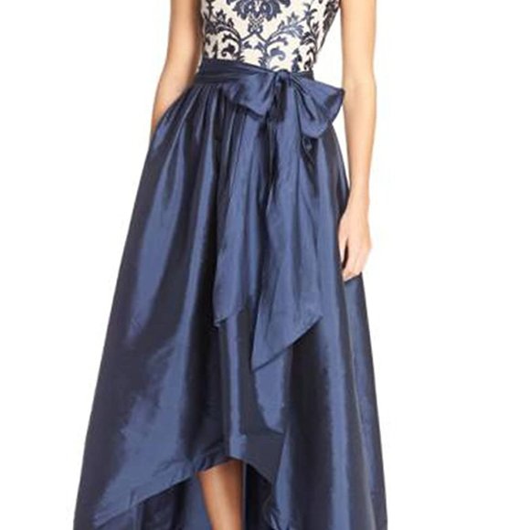 Adrianna Papell Embroidered Lace Taffeta High-Low Ball Gown - Picture 3 of 9